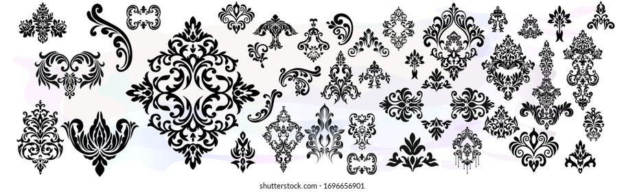 Set of Oriental vector damask patterns for greeting cards and wedding invitations.