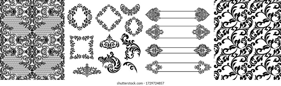 Set Oriental vector damask patterns for greeting cards and wedding invitations