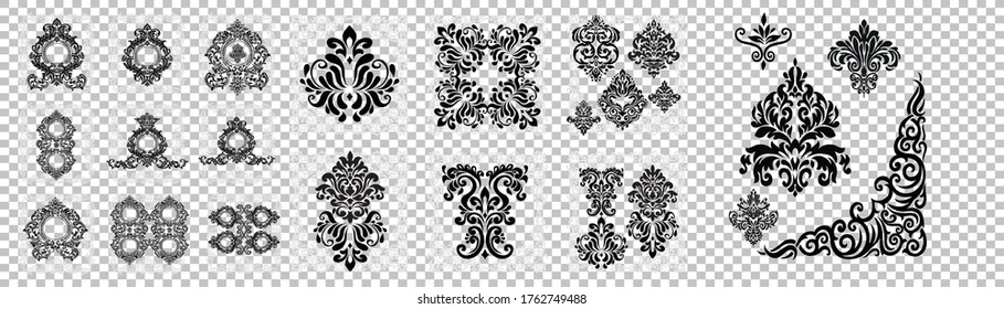 Set of Oriental vector damask patterns for greeting cards and wedding invitations