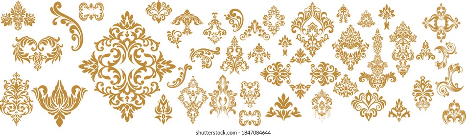 Set of Oriental vector damask patterns for greeting cards and wedding invitations.