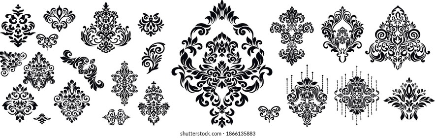 Set of Oriental vector damask patterns for greeting cards and wedding invitations