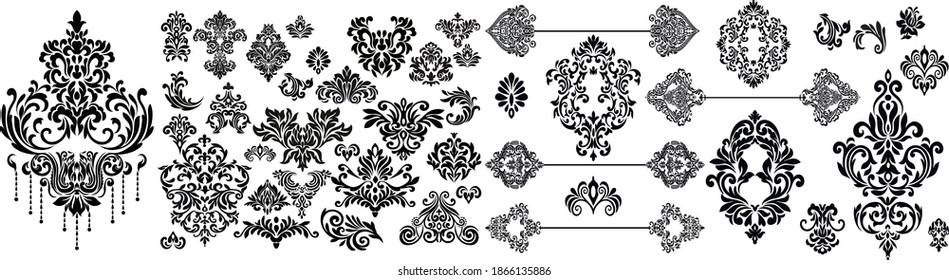 Set of Oriental vector damask patterns for greeting cards and wedding invitations