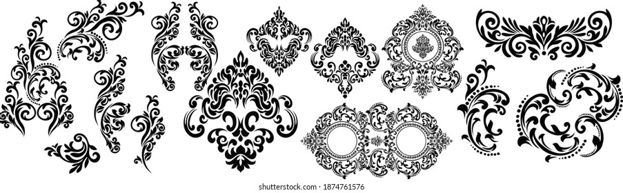 
Set of oriental vector damask patterns for greeting cards and wedding invitations.