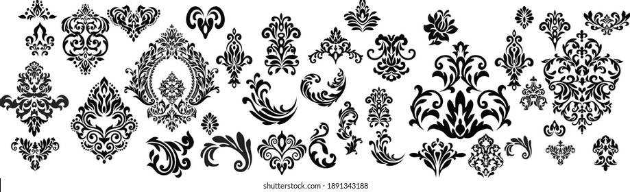 Set of Oriental vector damask patterns for greeting cards and wedding invitations.