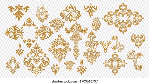 Set of Oriental vector damask patterns for greeting cards and wedding invitations.