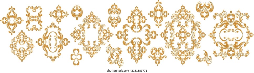 Set of Oriental vector damask patterns for greeting cards and wedding invitations.