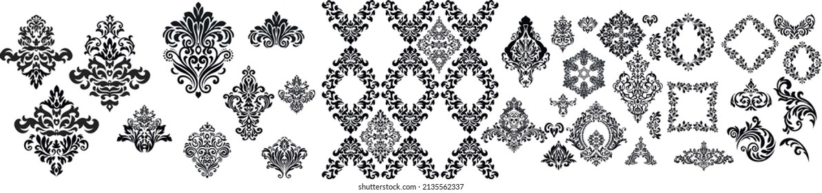Set of Oriental vector damask patterns for greeting cards and wedding invitations. 