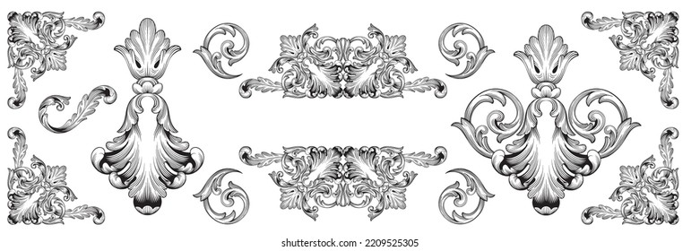 Set of Oriental vector damask patterns Retro baroque decorations element with flourishes calligraphic ornament. Vintage style design collection for Placards, Invitations, Banners, Badges and Logotypes