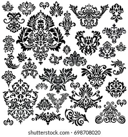Set of Oriental vector damask patterns for greeting cards and wedding invitations