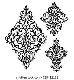 Set of Oriental vector damask patterns for greeting cards and wedding invitations