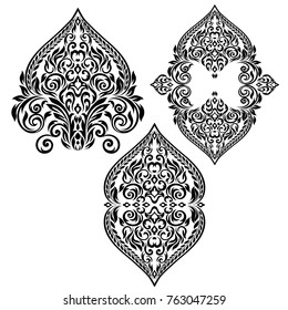 Set of Oriental vector damask patterns for greeting cards and wedding invitations