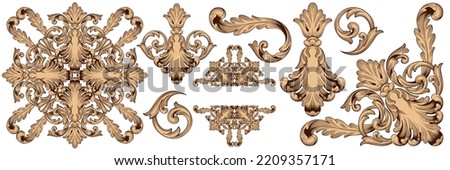 Set of Oriental vector damask patterns Retro baroque decorations element with flourishes calligraphic ornament. Vintage style design collection for Placards, Invitations, Banners, Badges and Logotypes Stok fotoğraf © 