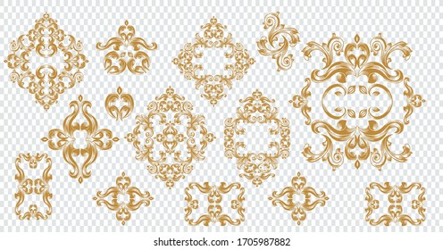 Set of Oriental vector GOLD damask patterns for greeting cards and wedding invitations.