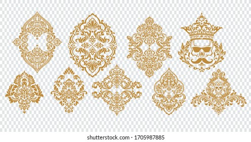 Set of Oriental vector GOLD damask patterns for greeting cards and wedding invitations.