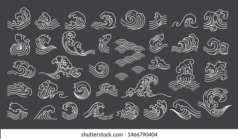 Set of oriental wave illustration. Japan wave. Linear style. - Vector.