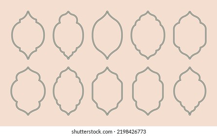 Set of oriental windows and frames. Islamic shapes in minimalistic abstract style. Vector illustration.