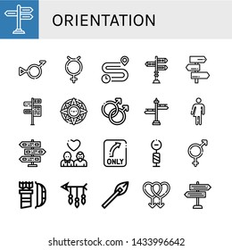 Set of orientation icons such as Signpost, Bigender, Hermaphrodite, Distance, Windrose, Gay, Turn, Arrow, Arrows , orientation