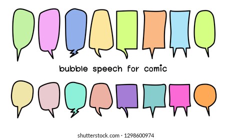 a set of orientation protrait  bubble speech for comic with pastel colors 