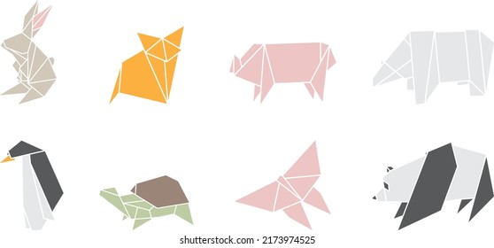 A set of origami animal vector illustrations isolated on a white background.