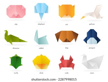 Set of origami animals. Vector gradient origami.