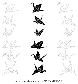 Set Origami Crane Vector Outline Silhouette Stock Vector (Royalty Free ...