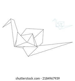 Set of origami crane vector outline dashed illustration isolated on white background. Japanese traditional origami crane for infographic, website or app. Geometric line shape for art of folded paper.