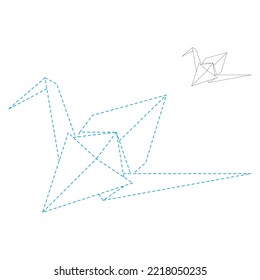 Set of origami crane vector outline dashed illustration isolated on white background. Japanese traditional origami crane for infographic, website or app. Geometric line shape for art of folded paper.