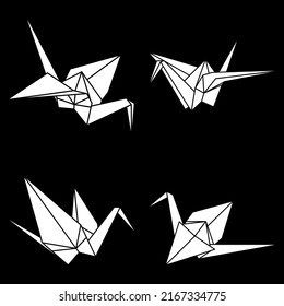 Set Origami Crane Vector Silhouette Illustration Stock Vector (royalty 