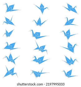 Set of origami crane vector silhouette illustration icon isolated on white background. Japanese traditional origami crane for infographic, website or app. Geometric line shape for art of folded paper.