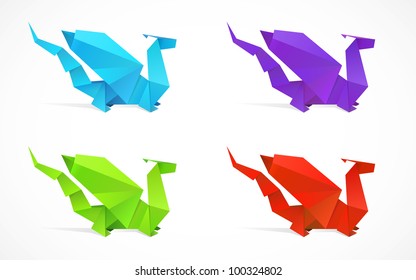 Set of origami dragons