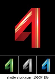 Set origami font from color paper ribbon - numeral 4, four