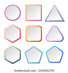 Set of origami geometry banners with gradient background. Circle, square, triangle, pentagon, hexagon.