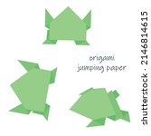 set origami green frog. DIY paper crafts. educational games for children. flat vector isolated on white background.
