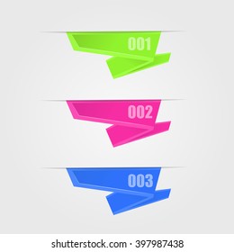 Set of origami paper banners, stickers
