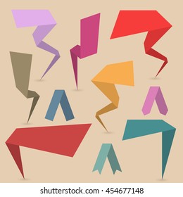 Set  origami paper design elements,  banners, ribbons and labels, vector illustration.