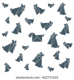 Set of origami paper dog on a white background