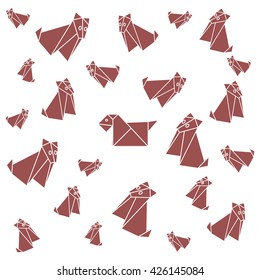 Set of origami paper dog on a white background