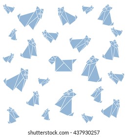 Set of origami paper dog on a white background