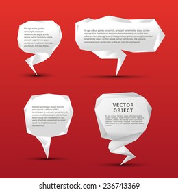Set of origami paper speech bubbles on red