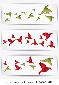 Set of origami papers birds