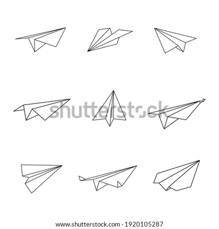 Set of origami plane in outline shape, Vector illustration.