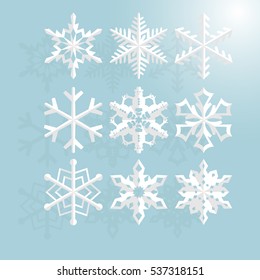 set origami snowflake paper cut, for christmas day and happy new year