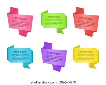 Set of origami speech bubbles. Colorful banners for design. Vector illustration.