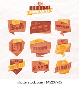 Set of origami styled summer related labels