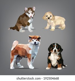 Set of origami-style dogs. vector illustration