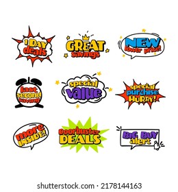 Set of original advertising tags, vector illustration. Advertising inscription