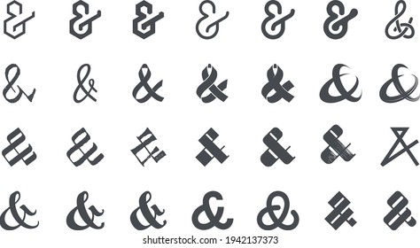 Set of original ampersands for letters and invitation on white background