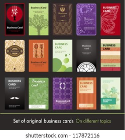 Set of original business cards on different topics