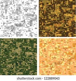 Set of original camouflage digital pixel patterns. Seamless background