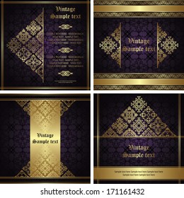 Set of original cards with a vintage elements and decorative borders. Seamless wallpaper  